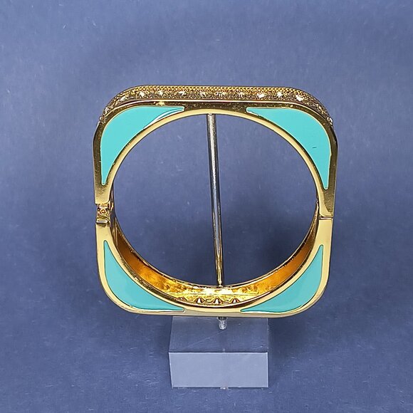 Hinged Rectangle Chunky Bangle Cuff Bracelet Casual Statement Glam Diva Size 7" - Picture 1 of 7